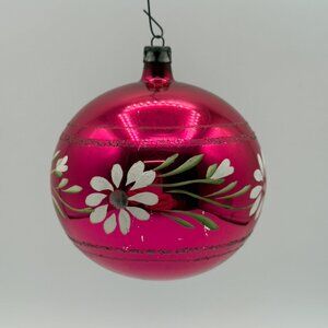 Fantasia Jumbo Mercury Glass Vintage Christmas Ornament Poland Flower Pink